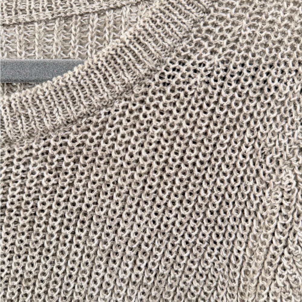 Uniqlo Open Knit Sweater Greige Cotton Blend Crew Pullover Minimalist Layerable - Picture 4 of 5